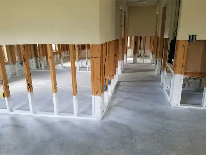 Water damage restoration in Clearwater with repaired drywall and new flooring