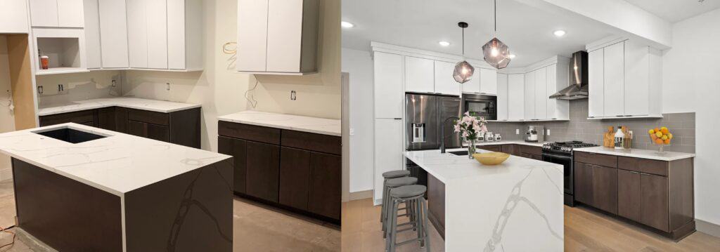 Before and after image of a kitchen renovation in st petersburg, florida