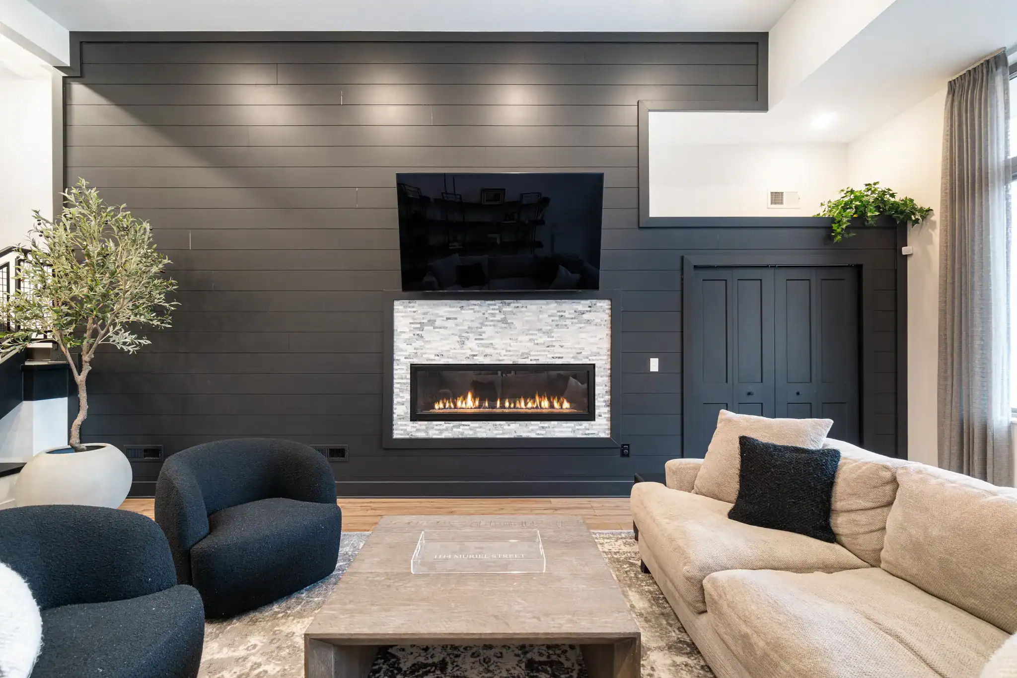 home renovation living room with modern fireplace in st petersburg florida